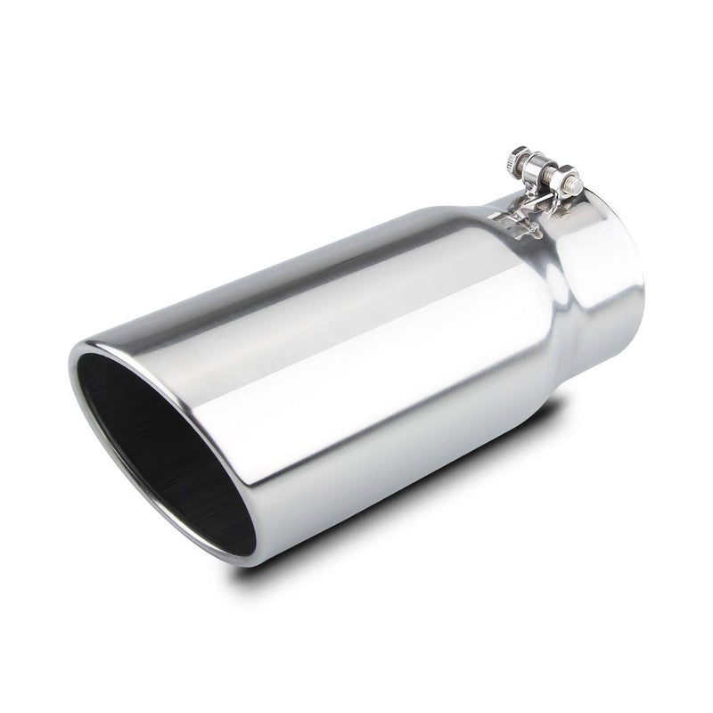 LCGP 4" to 5" Diesel Exhaust Tip, 12" Overall Length Bolt On Design Truck Tail Tip,Polished, Rolled Angle Cut Design - Image 1